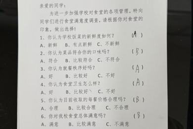 胥口中学2024年10月食堂满意度调查